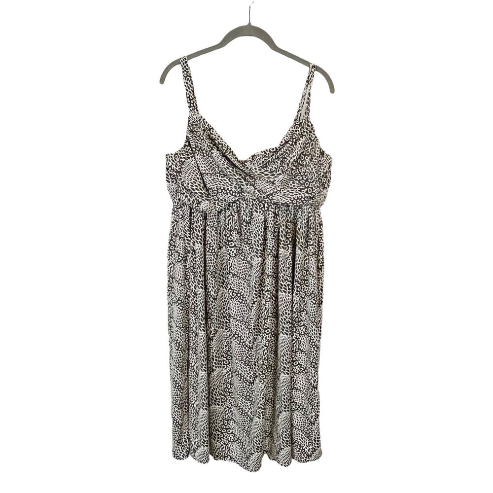 Liz Claiborne Sundress Dress Faux Wrap Front Empire Waist Olive Green White L